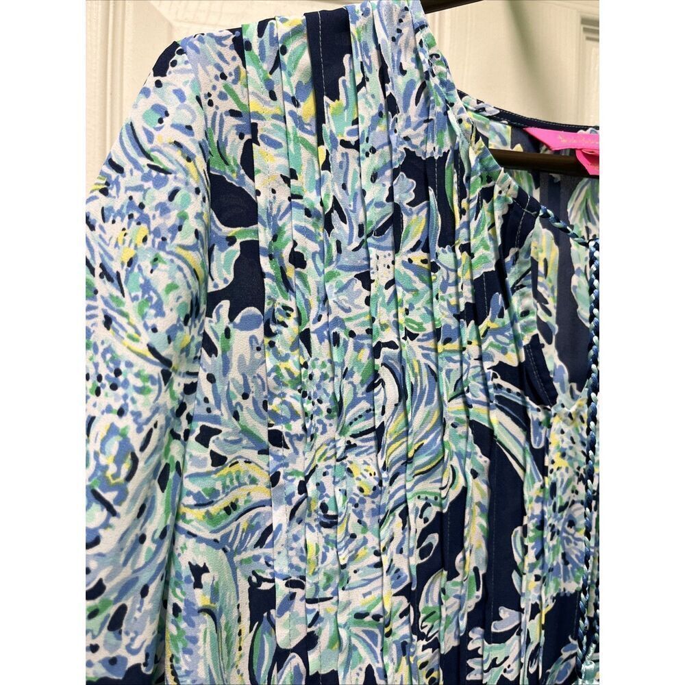 Lilly Pulitzer Women’s Floral Print 3/4 Sleeves V-Neck Tassel Blouse XS - Picture 8 of 14